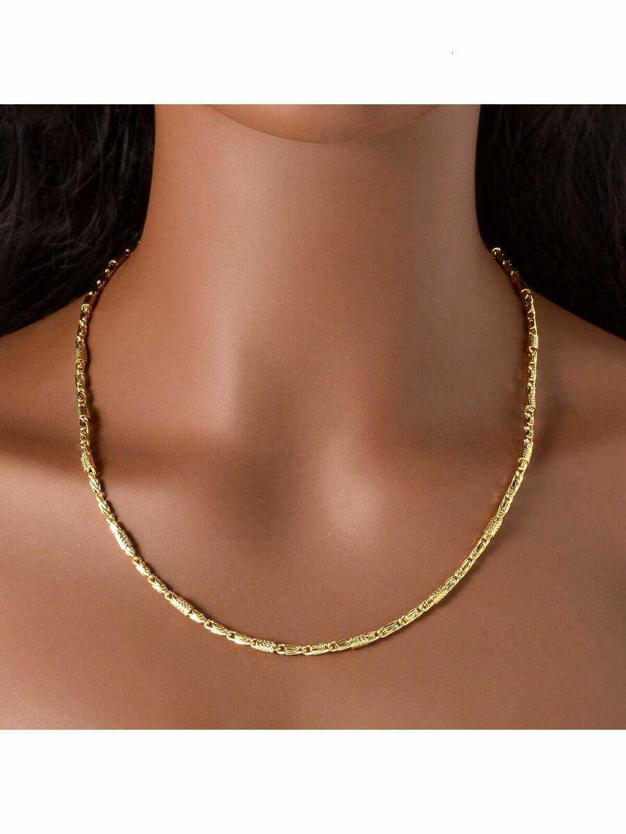1pc Personalized Fashionable Cuban Link 14K Gold Plated Necklace Unisex Design Suitable For Daily Wear Party Banquet Travel H260731 - view 7