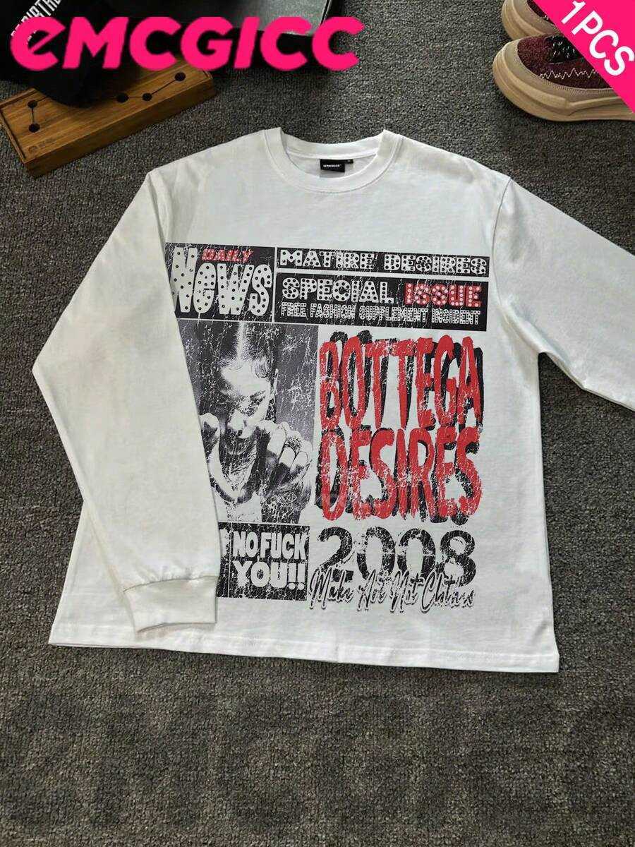 Emcgicc Y2K Camicia A Maniche Lunghe T-Shirt Grafica Urban Art Punk In Cotone C…