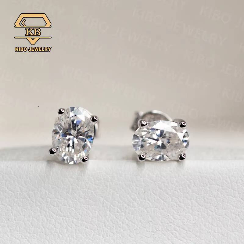 Factory Wholesale Hip Hop Luxury Jewelry Men Women Stud Earrings 925 Silver VVS D 3CT Oval Cut Moissanite Diamond Earrings - view 5