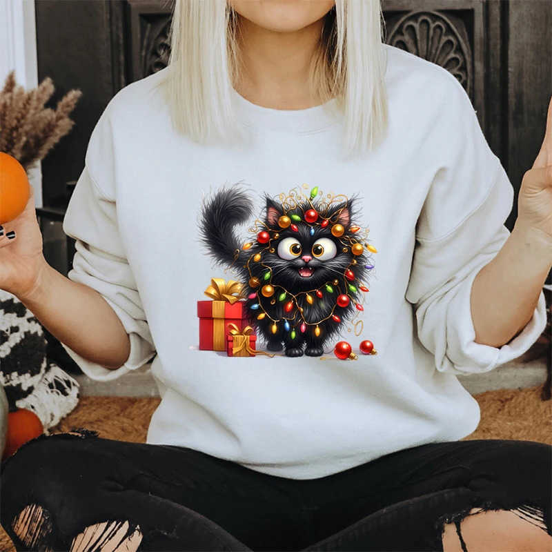 Lover Cat Regalo Per Natale Felpe Da Donna Simpatici Gatti Soffici Luci Vacanze…