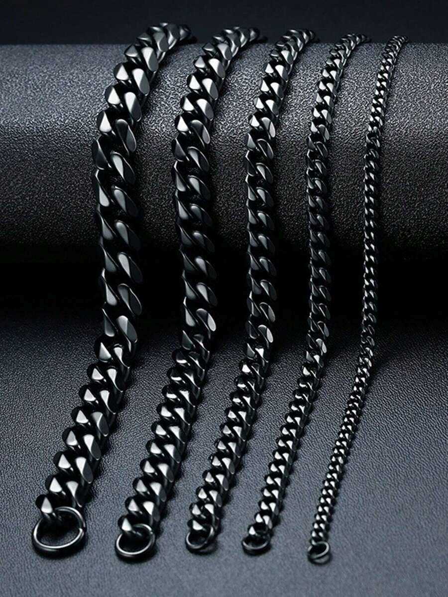 MECYLIFE 1pc Stainless Steel Necklace Black Single Clasp Ground-edge Titanium Steel Chain Suitable For Daily Wear For Men H260731 - view 3