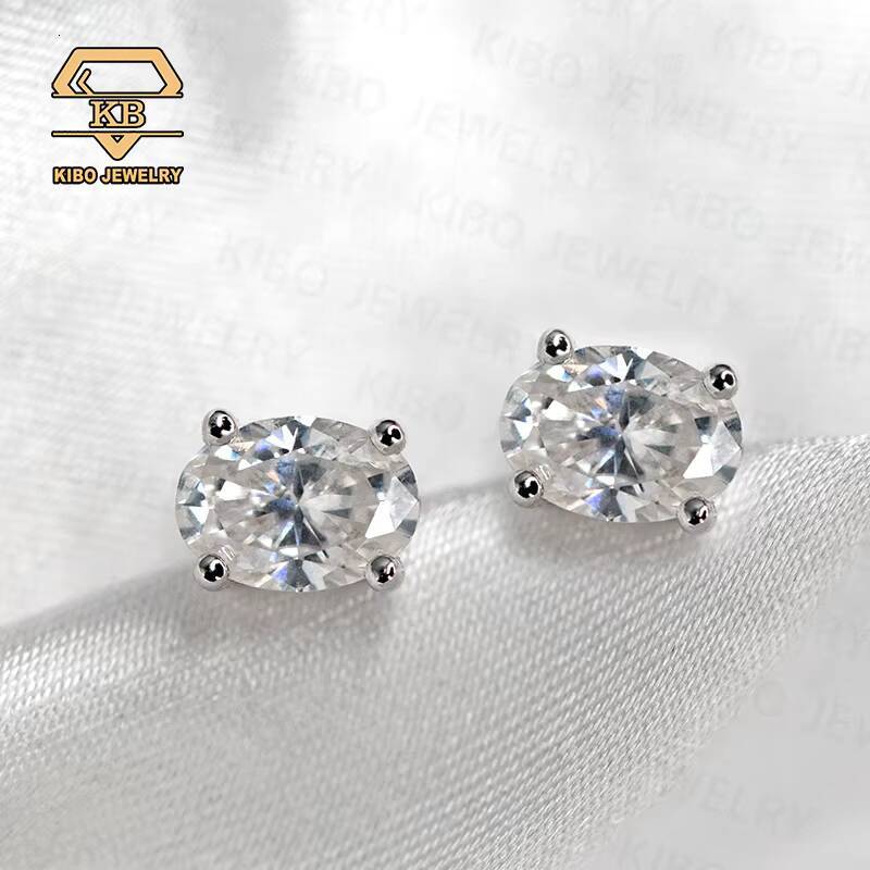 Factory Wholesale Hip Hop Luxury Jewelry Men Women Stud Earrings 925 Silver VVS D 3CT Oval Cut Moissanite Diamond Earrings - view 4