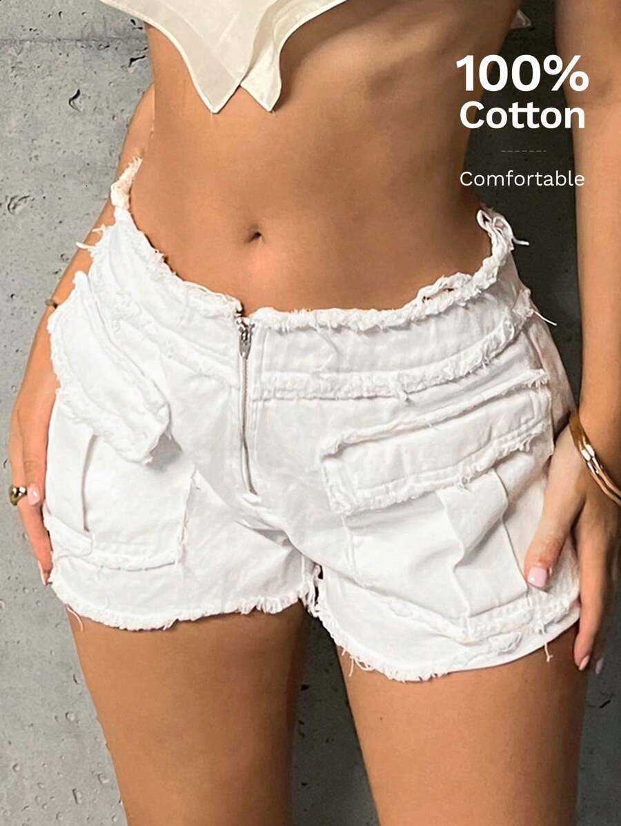 Shein Icon Pantaloncini Cargo Laterali Con Tasca Con Patta E Finiture Grezze H2…