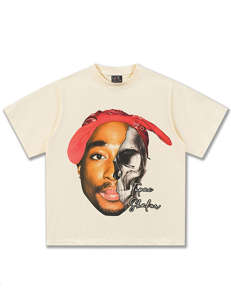 Oversize 5XL 2026 washed T-Shirt Summer Tupac American Street Style Washed Vintage Heavyweight Trendy Brand T-Shirt with Direct Print Round Neck Short - view 6