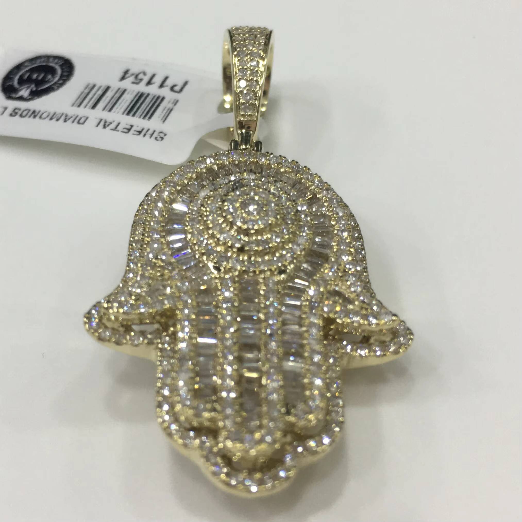 High Quality Super Fine Palm Shaped Amulet Round and Baguette Cut Diamond Pendant for Women