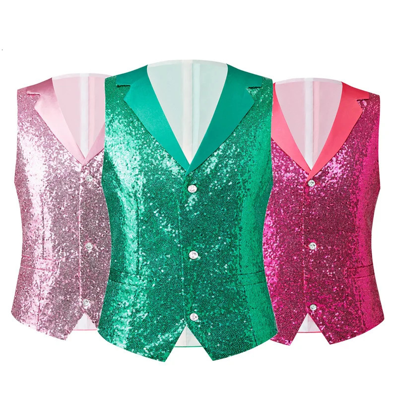 Colletto Con Paillettes Colore Autunnalerosarosa-Rossoverde Gilet Da Uomo Canta…