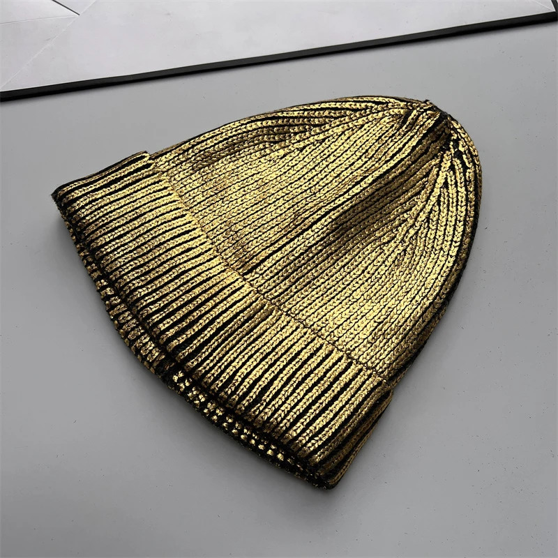 Autumn Winter Metal Colour Coating Holographic Knitted Hat Men Women Harajuku Hip Hop Warm Skull Cap Beanie 260728 - view 6
