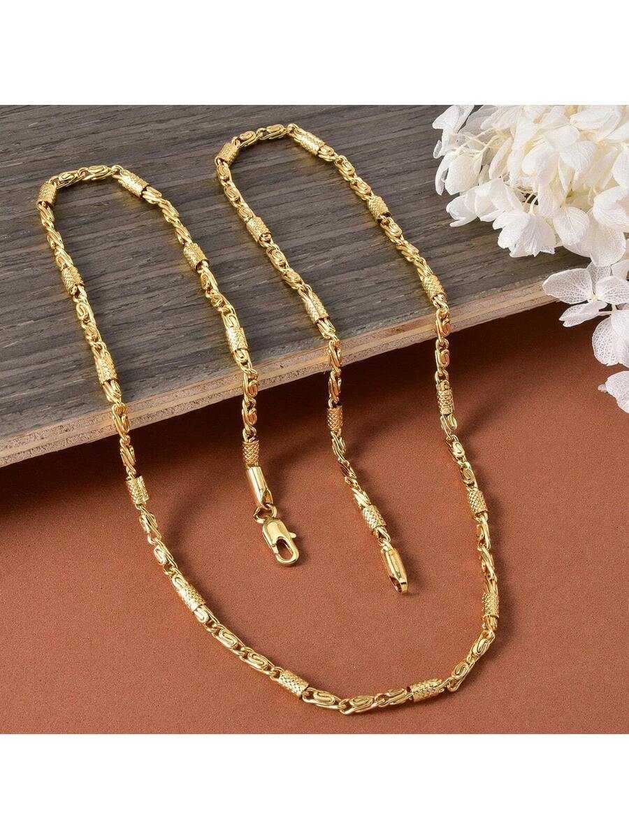 1pc Personalized Fashionable Cuban Link 14K Gold Plated Necklace Unisex Design Suitable For Daily Wear Party Banquet Travel H260731 - view 6
