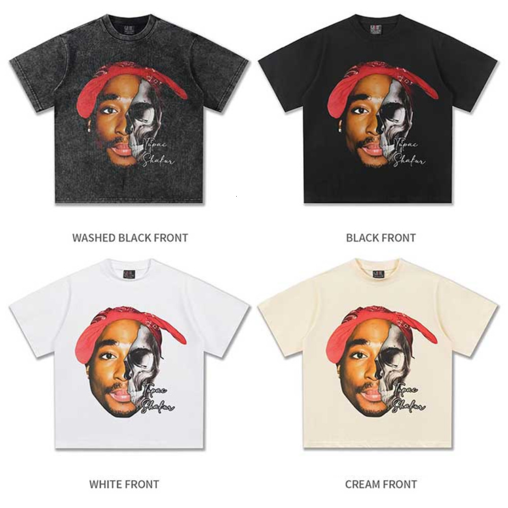 Oversize 5XL 2026 washed T-Shirt Summer Tupac American Street Style Washed Vintage Heavyweight Trendy Brand T-Shirt with Direct Print Round Neck Short - view 7