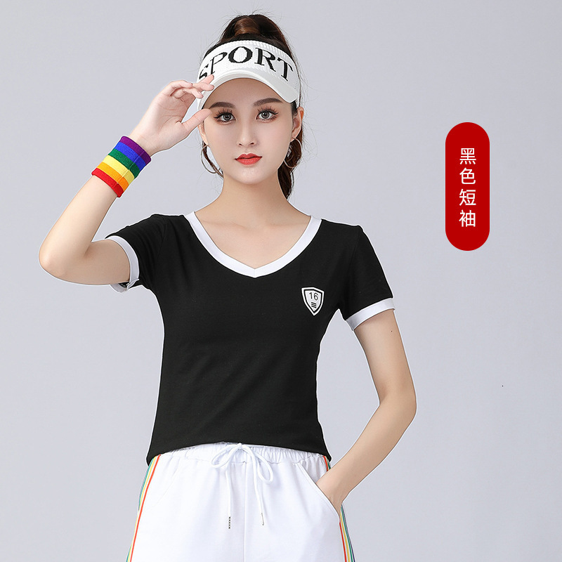 2022 Beijia Nanli square dance clothing spring and summer short sleeve T-shirt letter pants square dance sportswear 210518