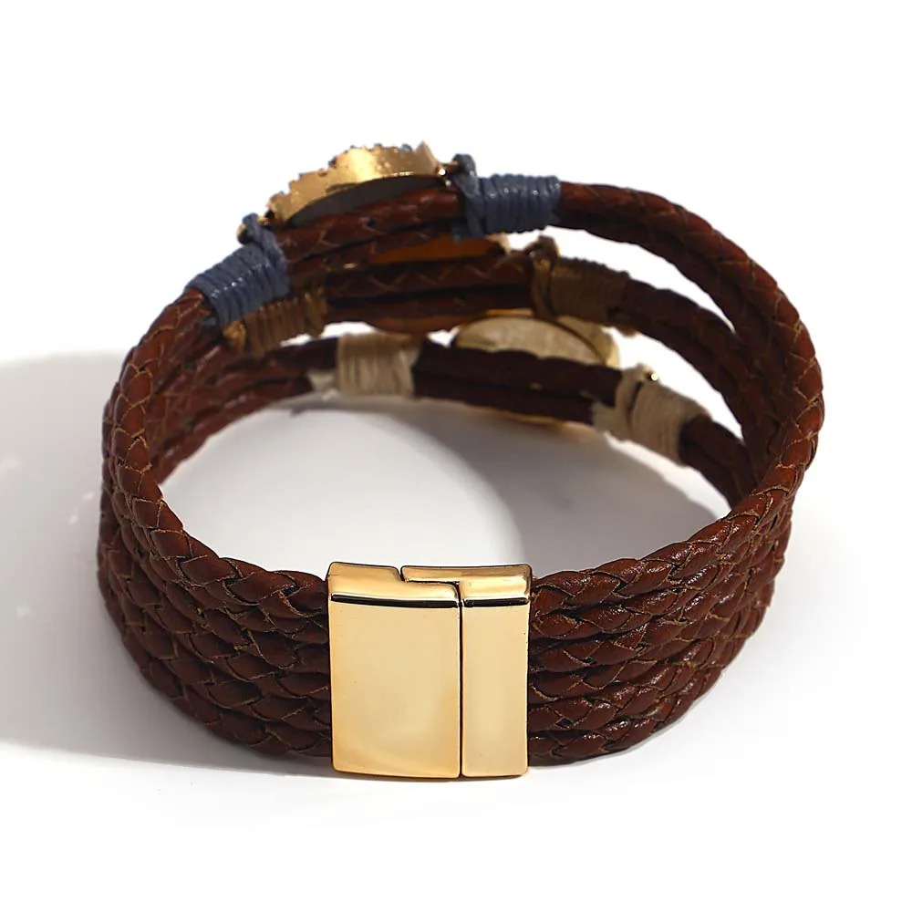 ALLYES Vintage Natural Stones Leather Bracelet for Women Men Boho Handmade Braided Multilayer Winding Wrap Bracelets Jewelry 260318BJ - view 5