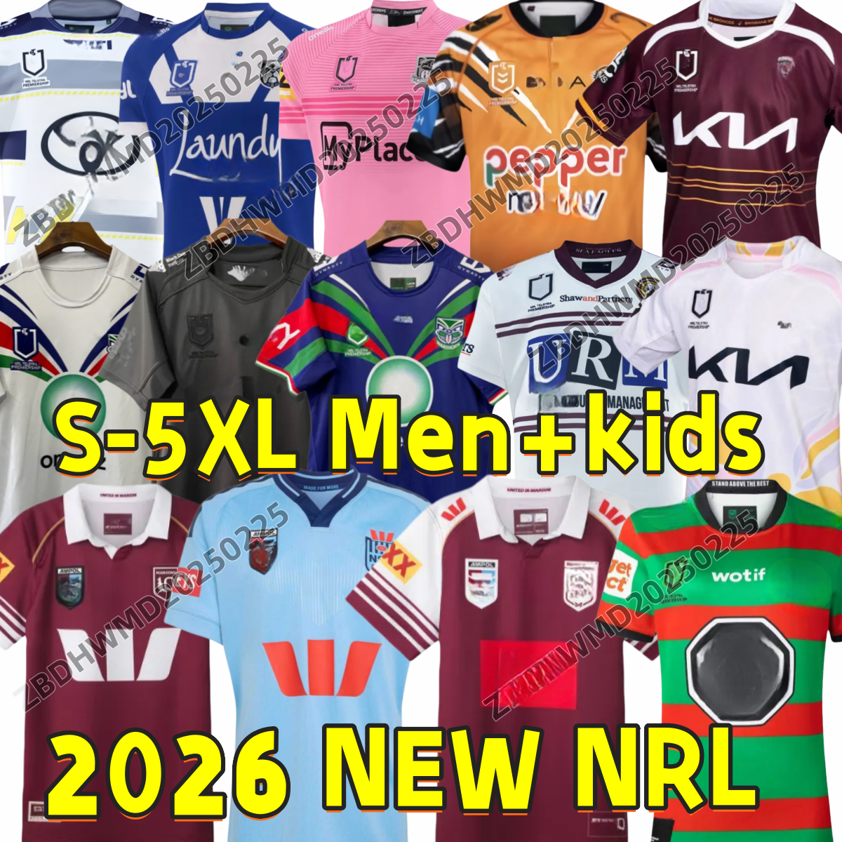 S-5XL 2026 2027 NRL Rugby Training Uniform Warrior Dog Rooster Bad Horse Raider Men Kids Set Short Sleeve Sports Jersey - Breathable, Moisture Core - Polyester