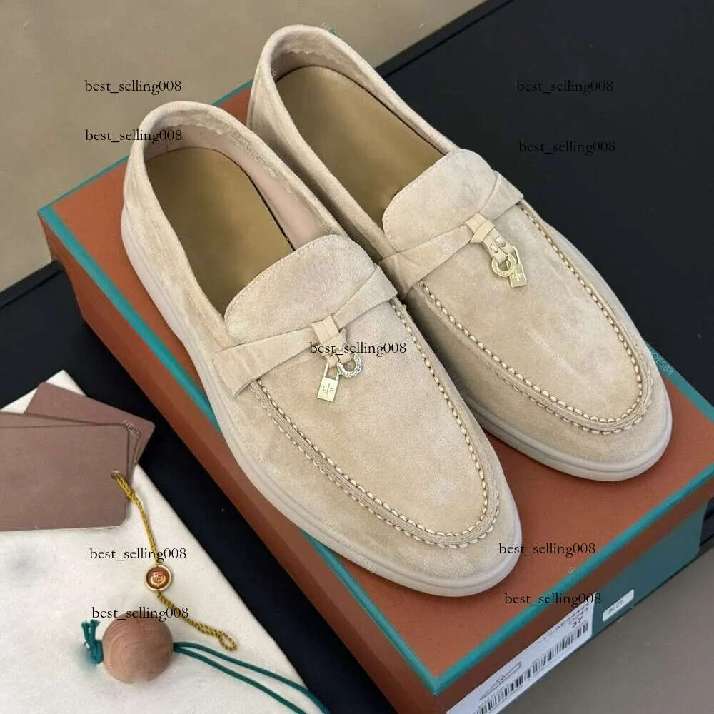 Designers Dress shoes Couple loropianas womans men top quality Cashmere Leather loafers High elastic beef tendon bottom casual Flat Heel Soft sole Shoe with box