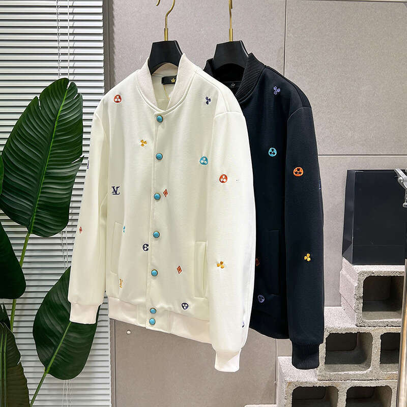 Heavy Embroidery Spring New Turquoise Button Trendy Loose Versatile Baseball Jacket High-End Clothing Same Gender Clothing
