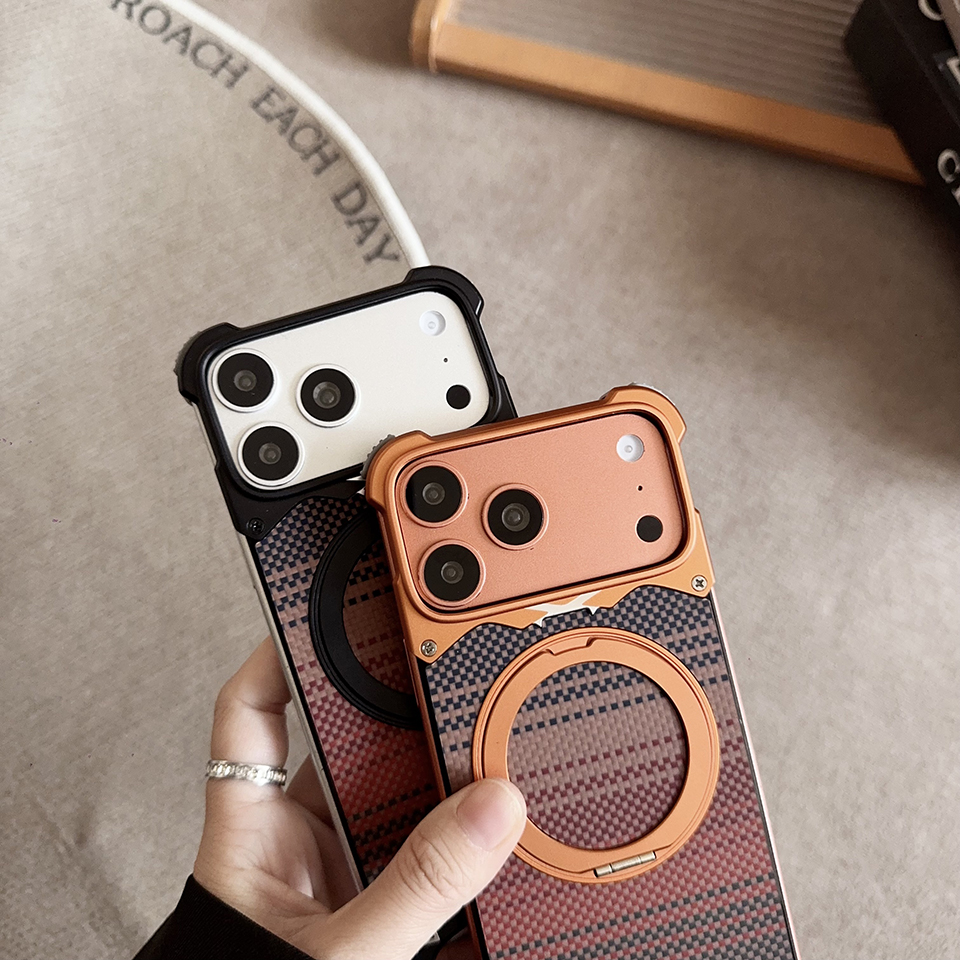 FASTAND Carbon Fiber Texture Metal Lens protection Phone Case For iPhone 15 Pro Max MagSafe Magnetic Wireless Charging Cover