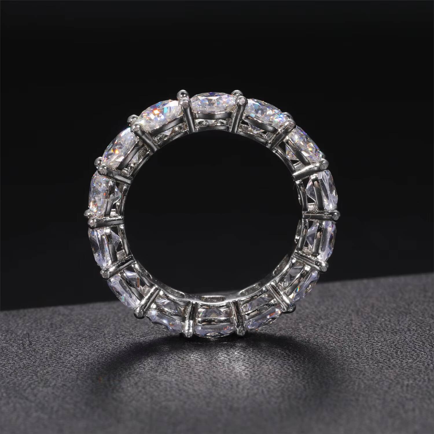 Wholesale Custom Wedding Jewelry White Gold Plated 925 Sterling Silver VVS Moissanite Diamond Tennis Eternity Engagement Ring