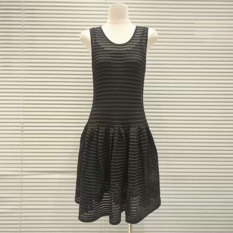 European niche designer hollow out k30 elegant waistband vest skirt slim fit round neck knitted sleeveless dress
