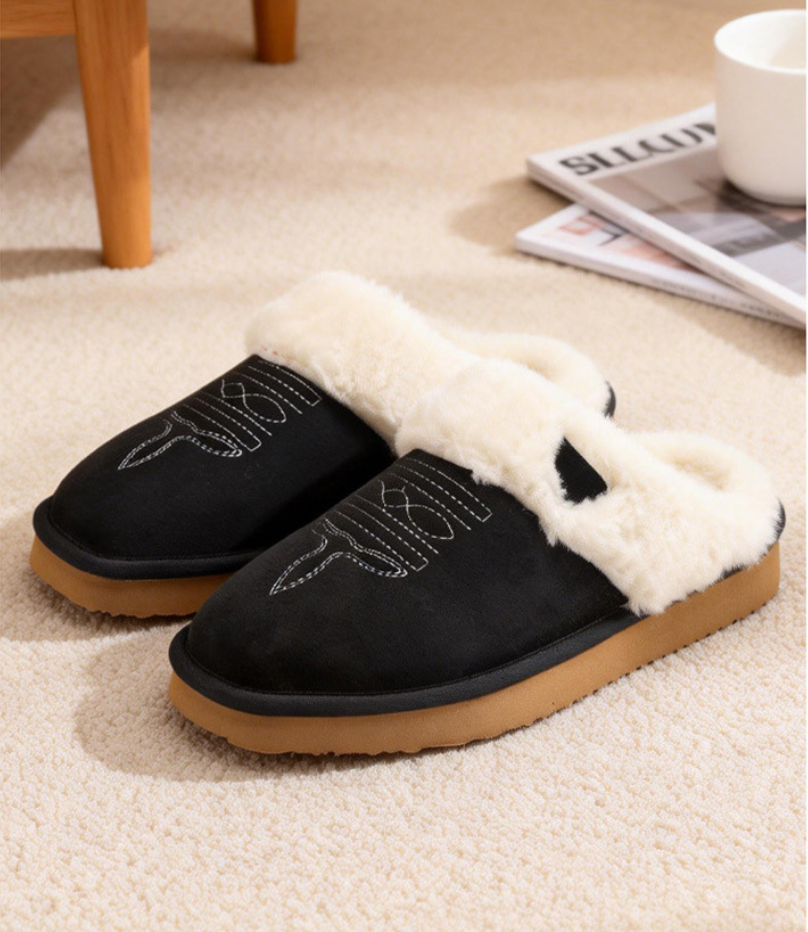 Fashion Designer Slides Men's Plush Slippers Men Luxury Embroidery Mules Casual Flats Mens Fuzzy Fur Slide