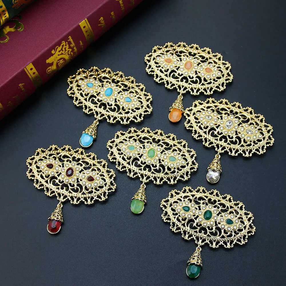 Gold Color Flower Morocco Brooch Arabic Women Lapel Pins Caftan Brooch Bride Wedding Jewelry Crystal Arabesque Bijoux Z260401