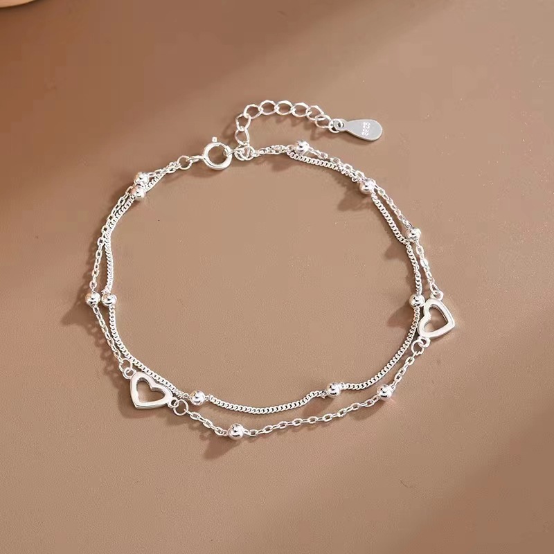 Lady's Double Heart-shaped Bracelet Designer Luxury Item With Unique Design High-end Texture Light Luxury Style Unique And Simple Jewelry