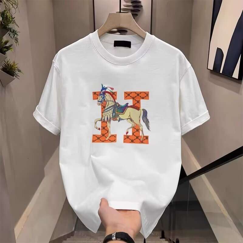 Neck Embroidered Short Sleeve Summer Fashion Men's Trendy Casual Couple Light Luxury T-Shirt Versatile