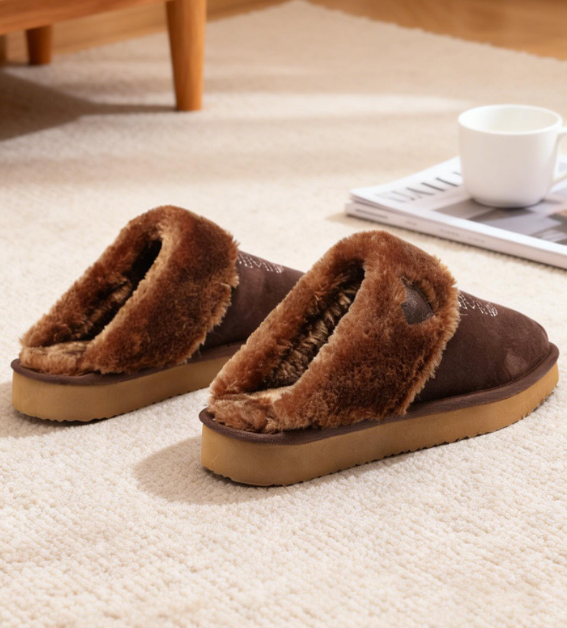 Fashion Designer Slides Men's Plush Slippers Men Luxury Embroidery Mules Casual Flats Mens Fuzzy Fur Slide