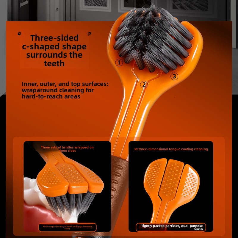 Toothbrush Three Sided Wrap Around Black High End Household Portable Gum Protecting Tongue Cleaning Wide Head Soft Toothbrush Gift Box