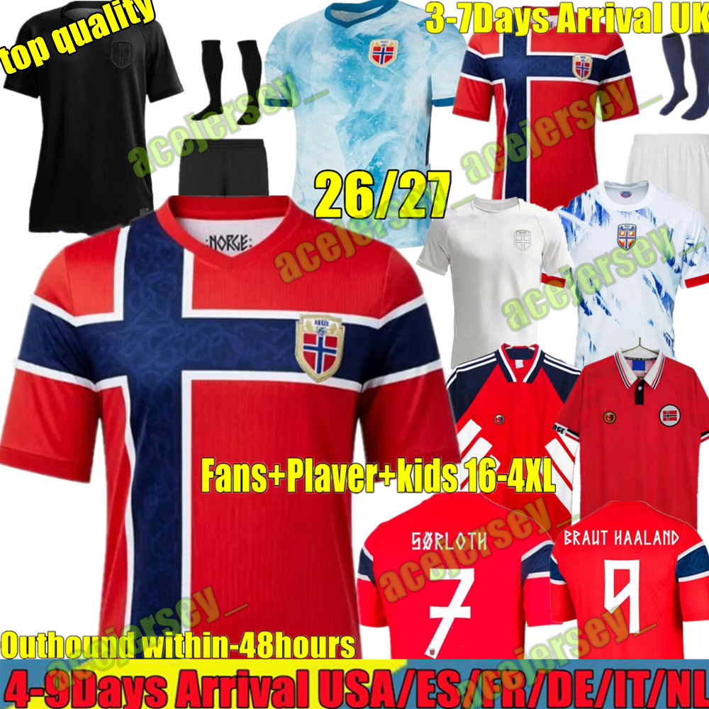 25 26 27 Norway Soccer Jerseys Haaland noruega Odegaard NUSAO STRAN DYIJUGKO LARSEN retro 1984 1998 20 21 BERG STIGARD VETLESEN FGJH Norway Football shirt Men kids kit