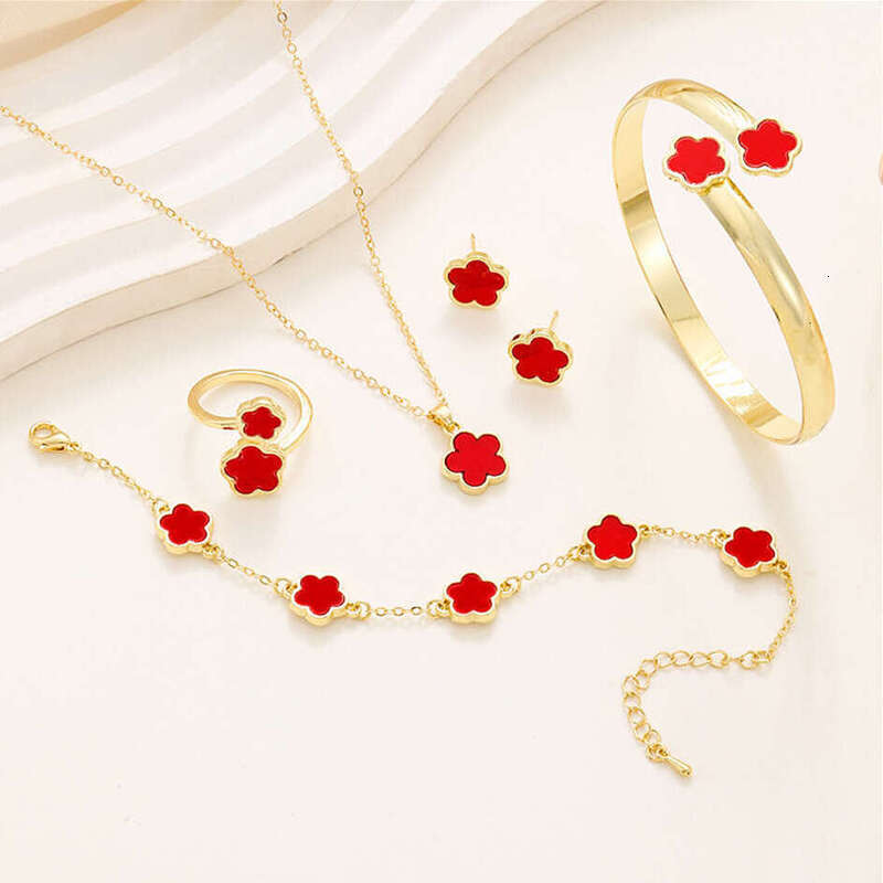 Women's Jewelry set gold Bangle Clover Bracelet Bangle Necklace Luxury Jewelry Set Cable Chain Necklace Earrings Bracelet Bangle Ring for Women Wedding Party Gift