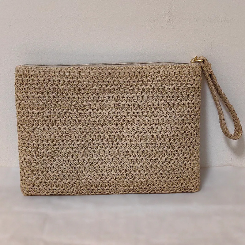 Women Lady Straw with Handle Knitted Giveaway Bag Ic Cosmetic Beauty Pouch Makeup Organizer Storage Case with VIP Gift Box