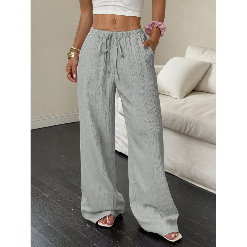 Women's Pants Casual Linen Wide Leg Mid Waist Long Trousers Comfortable Summer Fashion One Piece Ladies Clothing