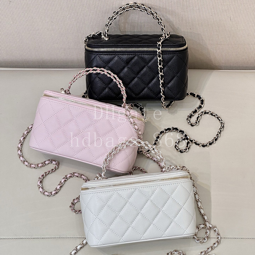 Master quality Shoulder bag Designer Cosmetic Bags With Top Handle Luxury Lipstick Case Top Mirror quality Calfskin Chain Bags 17CM With Box 24C20Z
