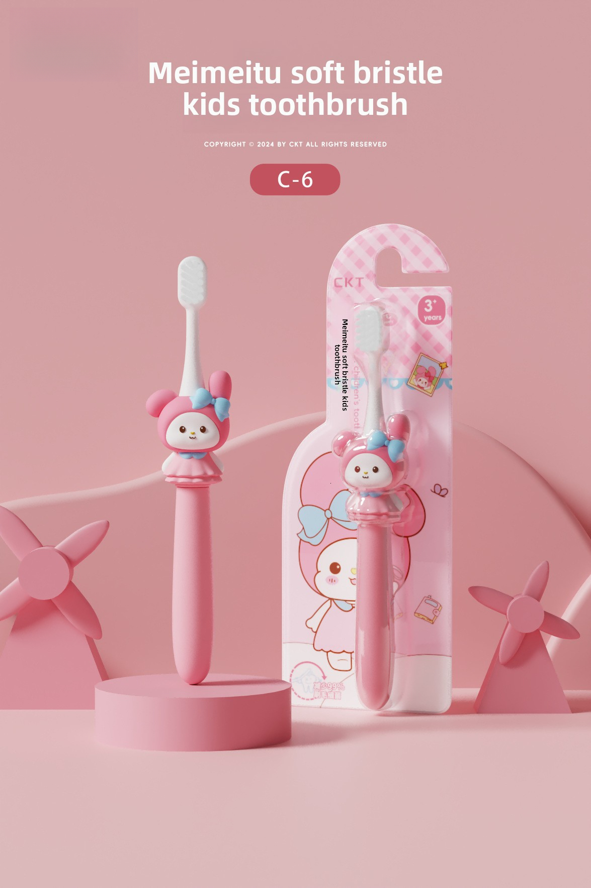 Toothbrush Children's Cartoon Soft Bristles 3-6-9 Years Old Baby Small Head Oral Cleaning Household Pink Rabbit Color