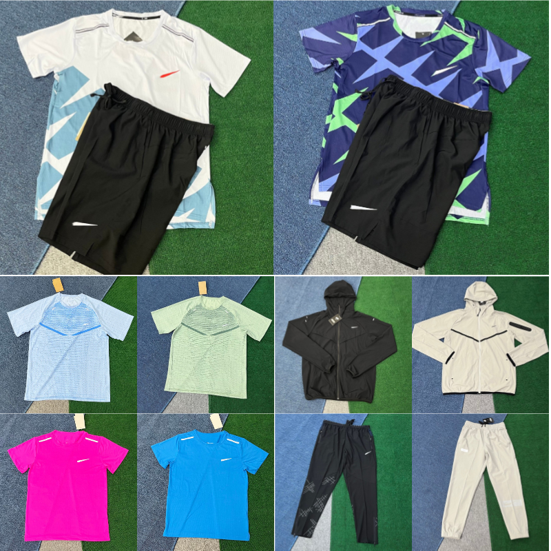 Summer mens niki tech t-shirt niki set green pink purple ice silk short-sleeved shirt sports gym basketball quick drying women mesh shirts running t shirt joging pants