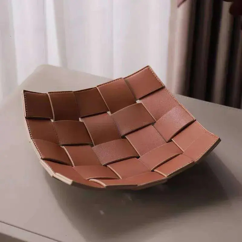 Leather Key Bowl Reversible Phone Wallet Coin Desktop Storage Tray Organizer Square Weave Nightstand