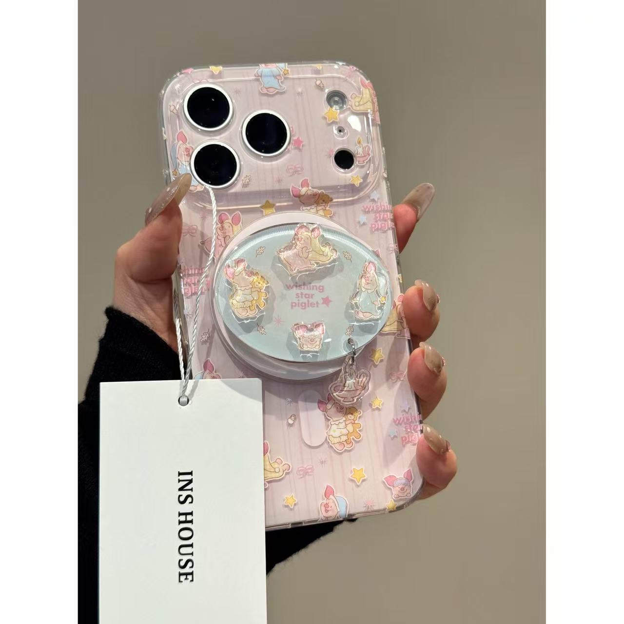 Cute pink stripe pajamas piglet magnetic stand for iPhone iPhone case women