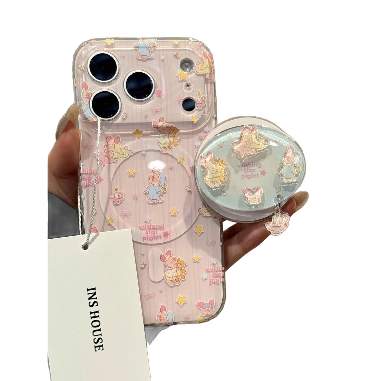 Cute pink stripe pajamas piglet magnetic stand for iPhone iPhone case women