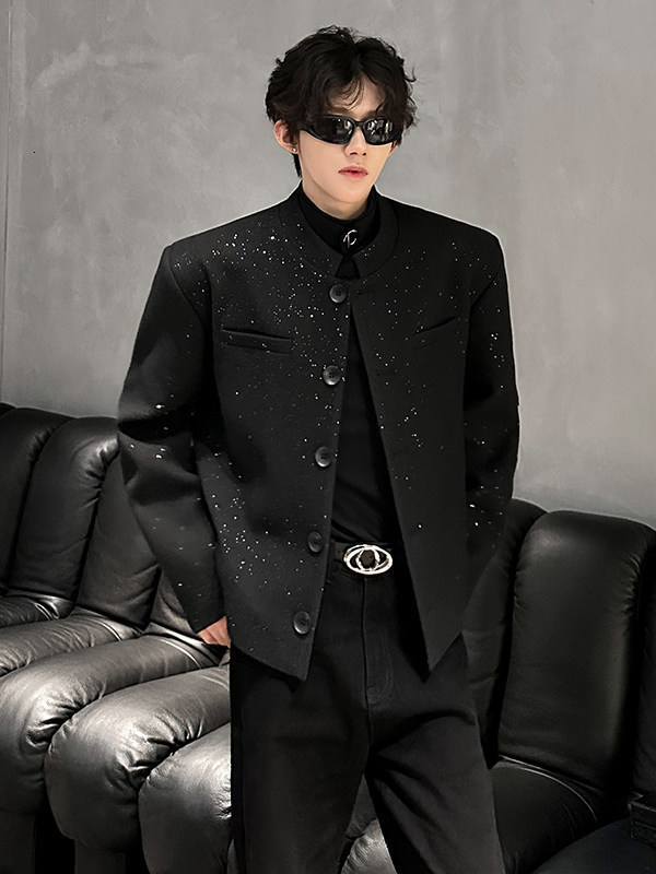 Highend shoulderpadded short blazer for men spring and autumn made of silvercoated wool stylish standup collar jacket suitable for and stylish 240904