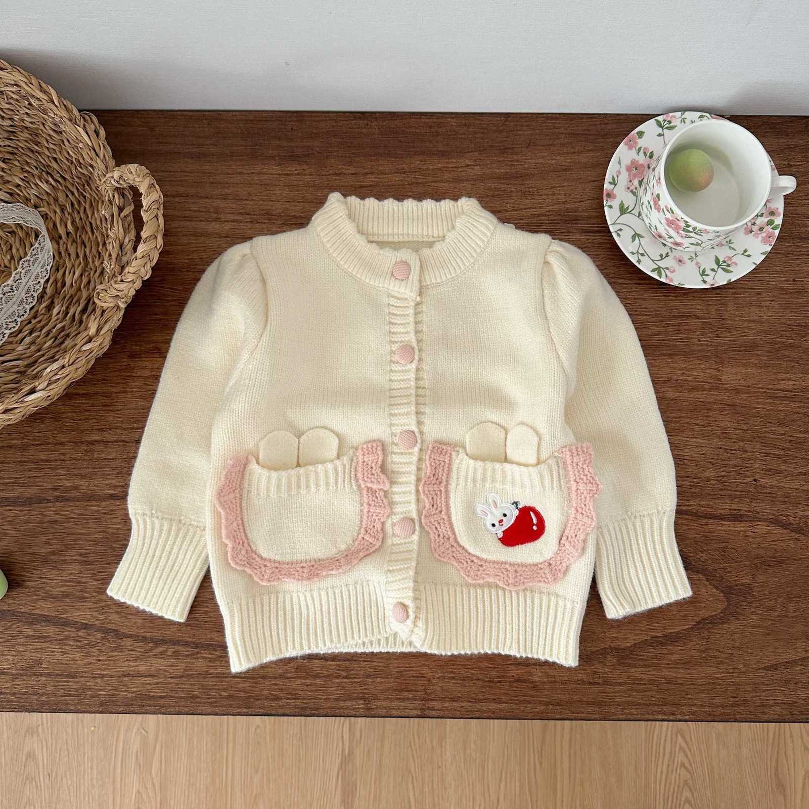 Cardigan Cardigan Girls' Sweater Cardigan Autumn New French Sweet Cartoon Knit Cardigan Children's Clothing Kids' Coat