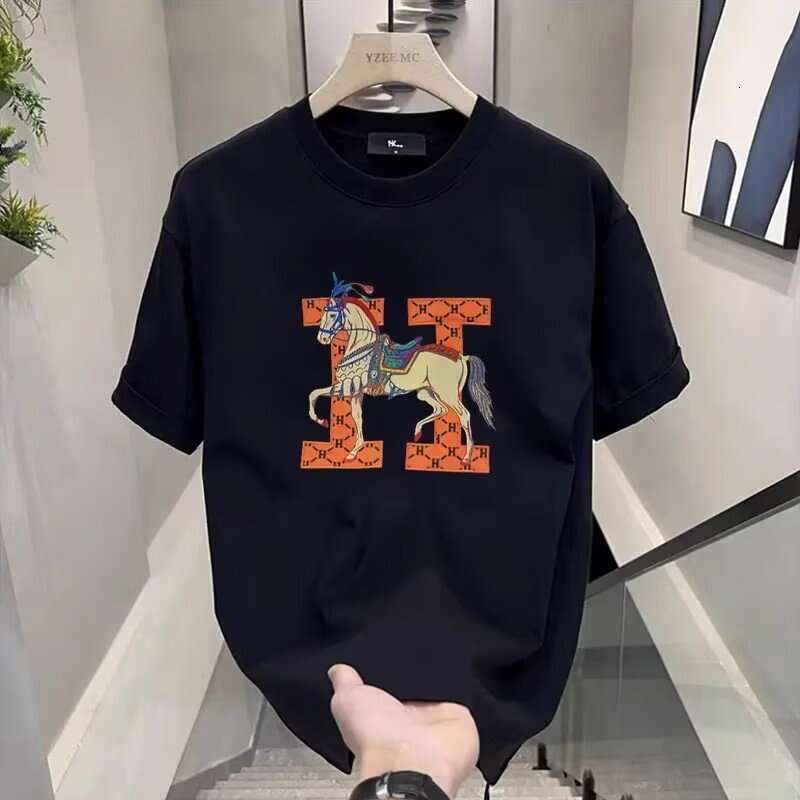 Neck Embroidered Short Sleeve Summer Fashion Men's Trendy Casual Couple Light Luxury T-Shirt Versatile