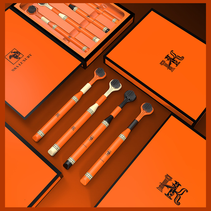 Toothbrush Three Sided Wrap Around Black High End Household Portable Gum Protecting Tongue Cleaning Wide Head Soft Toothbrush Gift Box