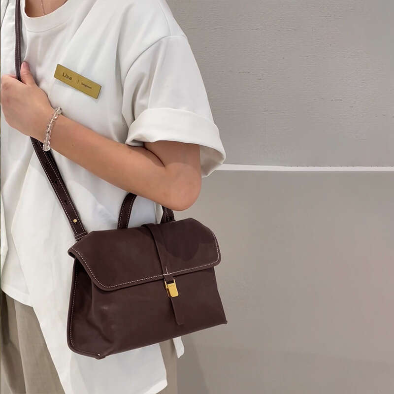 Women's Top Layer Cowhide Messenger Bag, Niche Genuine Leather Large Capacity Shoulder Crossbody Bag, Casual Commute Handbag SENYY