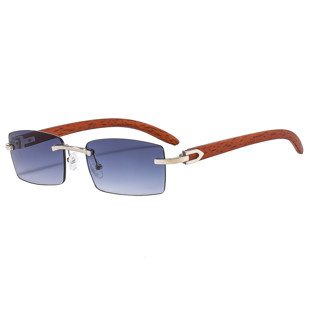 Trendy Wooden Leg Frameless Retro Women Ocean Lens Small Square Frame Sunglasses for Men Optical Glasses