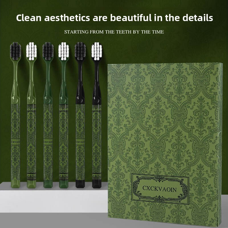 Toothbrush Soft Bristle Clean Gum Care Household 6Pcs Light Luxury Gift Box Green High End Luxury Color Matching