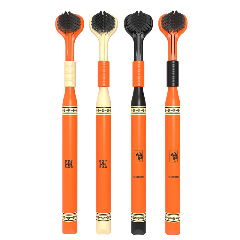 Toothbrush Three Sided Wrap Around Black High End Household Portable Gum Protecting Tongue Cleaning Wide Head Soft Toothbrush Gift Box