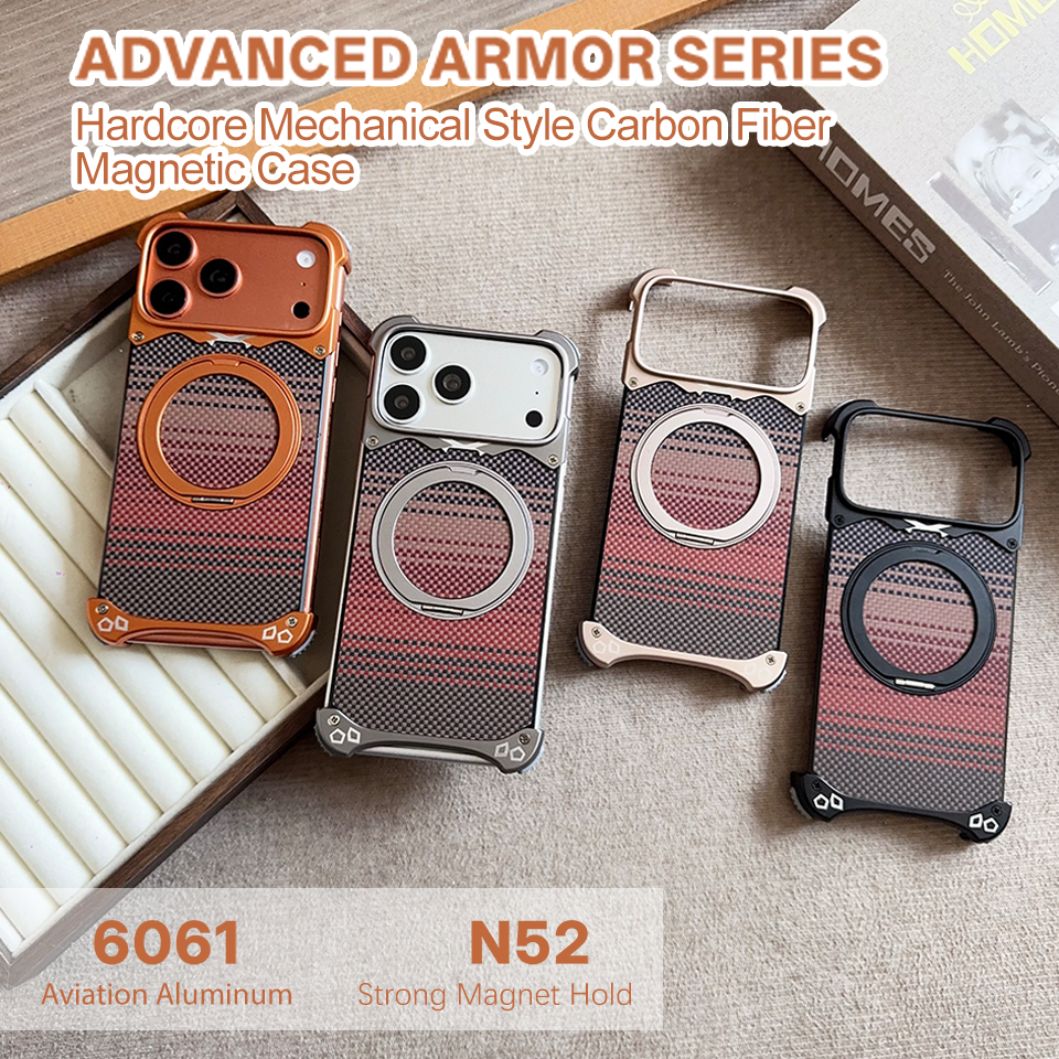 FASTAND Carbon Fiber Texture Metal Lens protection Phone Case For iPhone 15 Pro Max MagSafe Magnetic Wireless Charging Cover