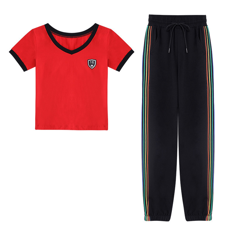 2022 Beijia Nanli square dance clothing spring and summer short sleeve T-shirt letter pants square dance sportswear 210518