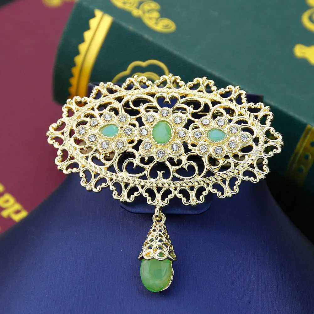 Gold Color Flower Morocco Brooch Arabic Women Lapel Pins Caftan Brooch Bride Wedding Jewelry Crystal Arabesque Bijoux Z260401