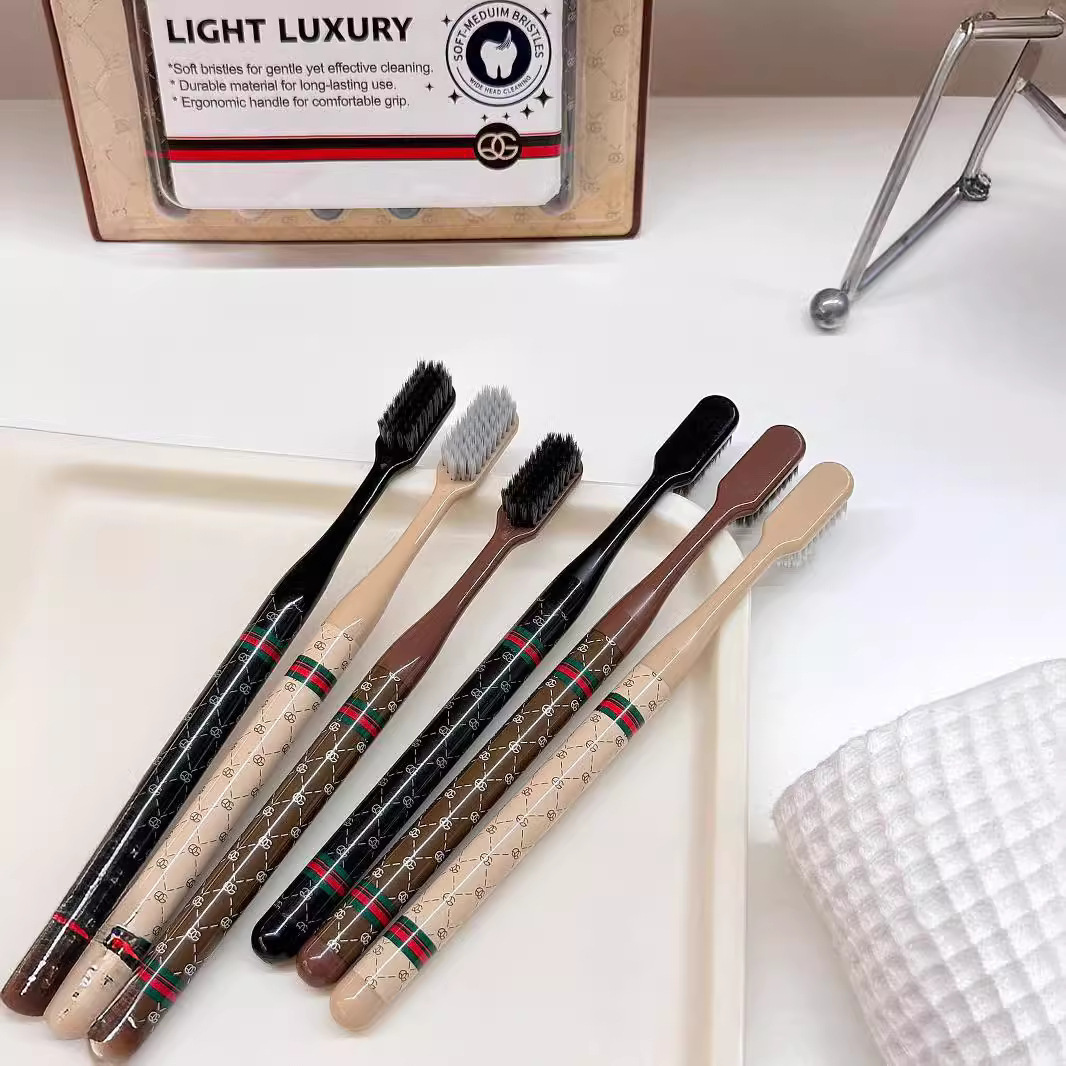 Toothbrush High End Light Luxury Adult Household Ultra Fine Soft Bristles Unisex Wide Head Plaid Pattern Brown