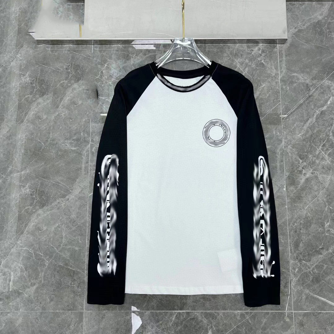 2026 long tshirt fashion designer chomees t shirt mens hip hop loose long sleeves tees classic black white printed pattern design mens casual loose shirts